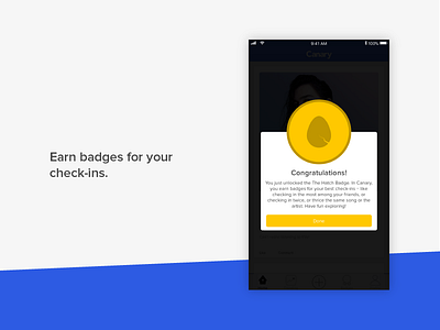 Canary | Badges Screen badge check in egg gamification gamify hatch ios music screen social network ui ux