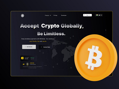 Crypto Currency Landing Page | BitGlobal Bitcoin Home Page bitcoin branding crypto cryptocurrency dailyui design designlogo illustration logo ui