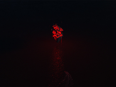 Crystal and a boat 3d art dark houdini ocean red