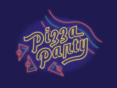 Pizza Party 80s hot luck hotluck neon party pizza rollerskate typography