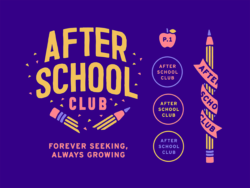 After School Club after school club apple color illustration logo pencil school