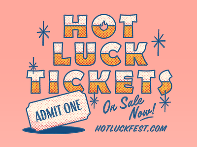 Tickets on Sale admit one comic book festival halftone hot luck texture tickets vintage