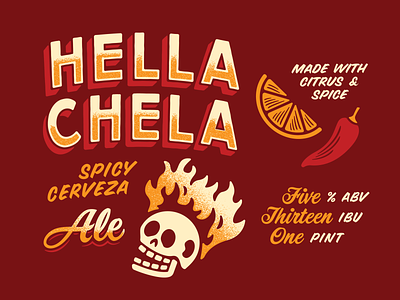Hella Chela System ale beer brand cerveza chela citrus fire gradient hella hot illustration karbach mexican pepper skull spice spicy texture
