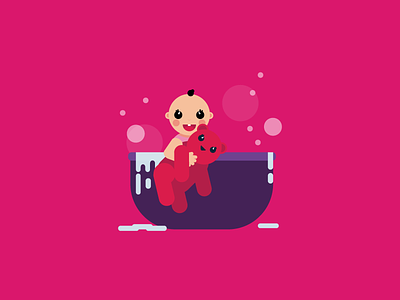 Baby Bathing baby bath bear bubbles cartoon child design illustration pink soap teddybear wash