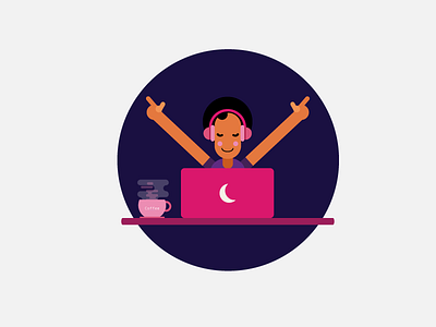 Music Is My New Escape cartoon coffee design drum and bass dubstep edm headphones headset illustration laptop music music art pink women in illustration women in tech women who draw