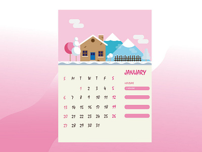 January 2019 Calendar 2019 calendar calendar design cartoon design farm house illustration january time vector winter
