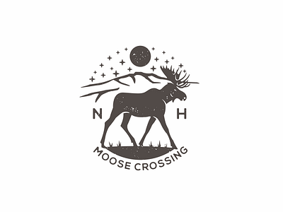 Moose Crossing 4x3 badge brand mark distresed minimalist one color vector vintage