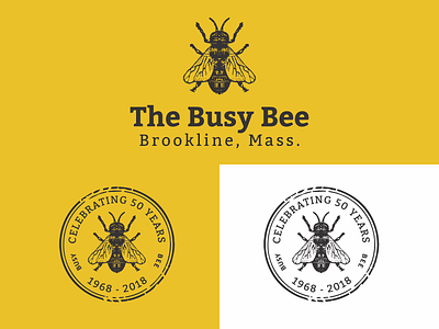 The Busy Bee - 50 years badge bee ditressed hand drawn logo mark retro vintage