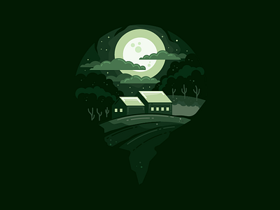 Barns & Trees earth green icon illustration mark modern moon nature night stars trees vector