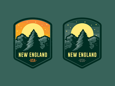 New England Retail Mark badge emblem illustration mark moon nature new england outdoors patch sky sun trees vector