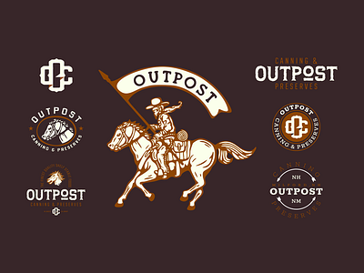 Outpost Canning Branding & Assets Exploration 1 colonial cowboy design food horse hot sauce logo mark packaging picled pioneer salsa soldier south west typography vintage