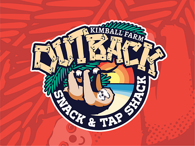 KF - Outback animal badge beach cartooning graphic illustration jungle lettering logo outback promotional sloth sun wood