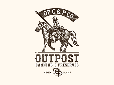 Outpost C&P Label Lock Up brand mark branding colonial flag food horse hot sauce lettering lock up logo mark salsa vintage western