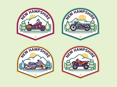 Monoline N.H. Badges atv badge illustration motorcycle mountains patch print snomobile