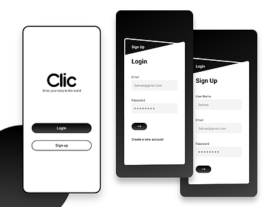 Clic Black and White Login/Sign Up Concept