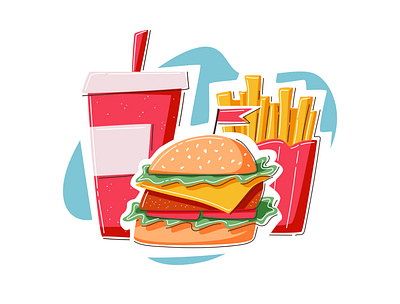 Fast food burger cartoon cheeseburger design fast fastfood flat french potato potato soda