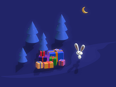 Christmas Bunny 3d animation bunny christmas christmas tree gift gifts holiday inspiration jump moon motion motion graphics new year night rabbit spline splinetool tree