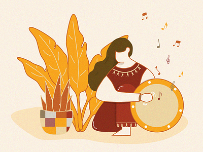 Druming girl autumn design girl illustration maple leaf music play music retro retro style ui yellow
