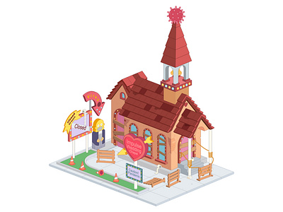 The Simpsons Impulse Wedding Chapel during the pandemic. 2d 3d building chapel city color covid 19 design house illustration madrabbit pandemic simpsons stayhome vector wedding