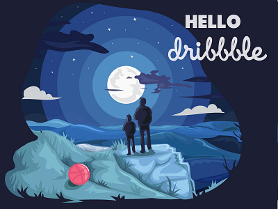 Hello Dribbble! family firstshot full moon illustration night sky stars