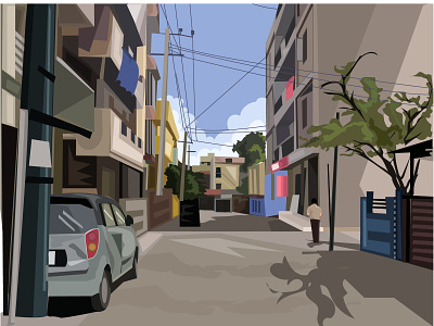 9th main 9th main art background buildings car ejipura illustration india road scene street world
