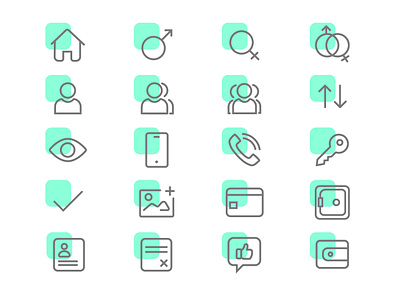 Icon Set 2 app app design cancel curved gender green icon app icons icons set product sharing stroke stroke icon stroke icons ui ui design uikit vector wallet