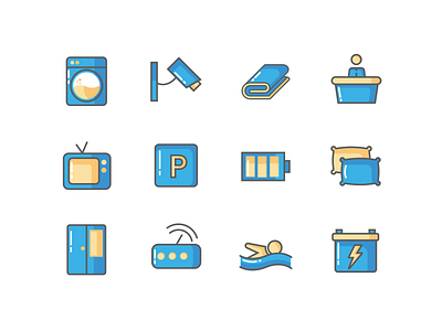 AMENITIES ICONS amenities bedsheet cctv design icon design icons illustration parking swimmingpool ui vector wardrobe washing machine