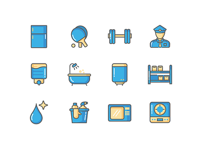 AMENITIES ICONS 2 amenities design fridge gym heater housekeeping icons icons set security ui vector water