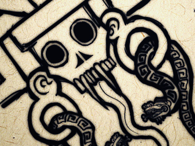 Jose's Sleeve aztec comics death mictlantecuhtli quatl skulls snakes tattoo
