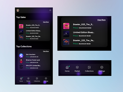 NFT Dashboard UI for mobile animation blue code dark mode dashboard dribbble frontend frosted glass nft nft dashboard ui for mobile purple ui