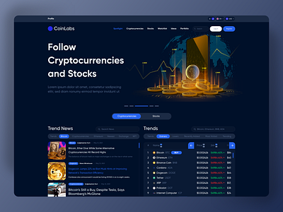 CoinLabs Web UI/UX Design bitcoin blockchain clean coin crypto cryptocurrency currency dark ethereum exchange landing landing page market minimalist nft stocks token ui ux wallet