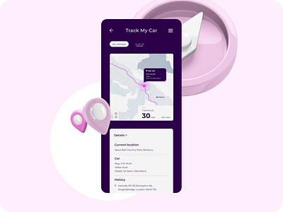 Daily UI - Location Tracker 3d 3dart car clean dailyui dailyuichallange gps location location tracker mobile pink purple uidesign uiux vehicle webdesign