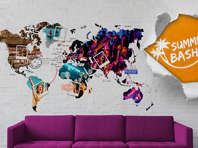 Summer Bash branding graphic design sticker travel wall art worldmap