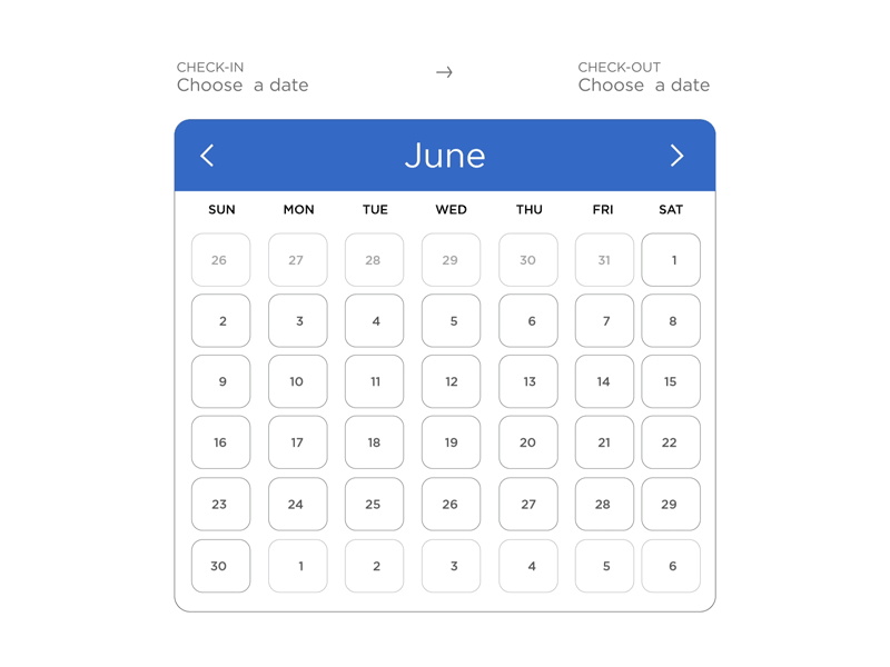 Calendar Check-in Check-out Microinteraction animated gif animation app calender design element graphic design microinteraction minimal ui uiux ux vector web