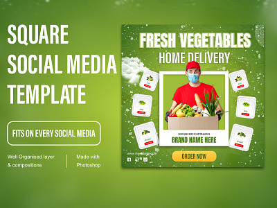 Social media post design for vegetable delivery service branding delivery service template favebook post design flyer graphic design illustration instagram post design social media social media template