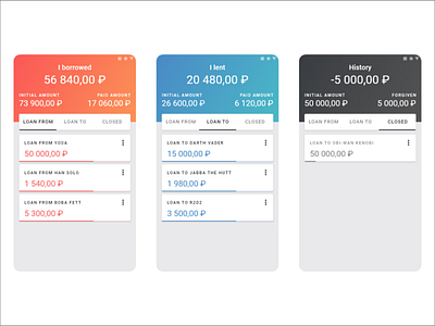 Finance App. Debts android cards coins book debts finance finance app material design ui