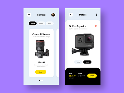 Camera Shop App app best design best designers dinne interaction design iphone x ui userexperiencedesign userinterfacedesign ux
