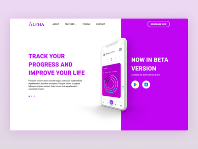 Web page header for a product launch clean concept design flat minimal neon colors purple ui ux design uidesign