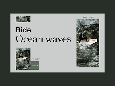 Ride the waves/Header concept cool tones green header minimal modern ocean surfing trendy ui ui design uidesign unsplash waves web design