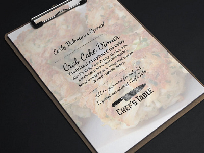 Specials Menu, Chef's Table design menu typogaphy valentines