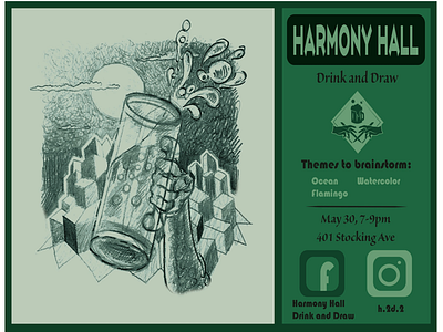 Harmony Hall Drink and Draw beer drawing moon mug workshop