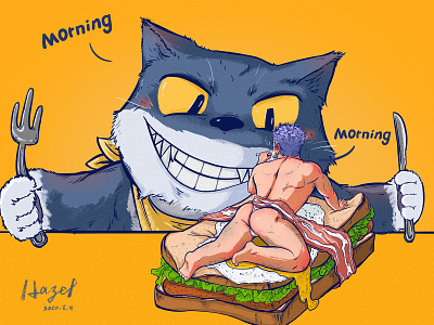 you looks delicious breakfast cartoon cat and mouse character design comic comic design design food gourmet illustration life muscular man my cat