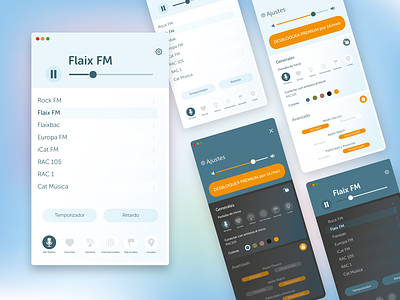 Radio FM App for Mac and iOS - Restyling app design colours dark mode interface ios light mode mac radio fm spain restyling