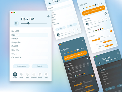 Radio FM App for Mac and iOS - Restyling app design colours dark mode interface ios light mode mac radio fm spain restyling