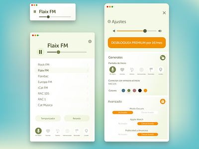 Radio FM Spain Mac App - Restyling, green version. app design interface light mode mac macintosh radio fm restyling