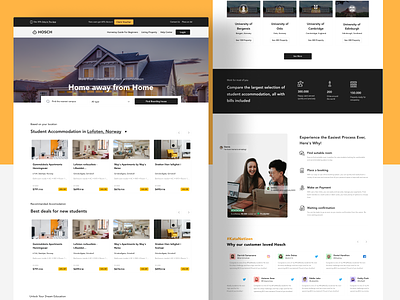 Hosch - Student Accomodation Platform accomodation architecture boarding house clean company home homepage landing page minimal design student travel ui