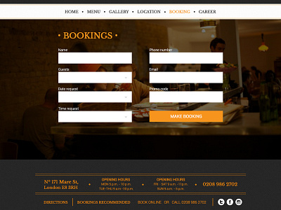 Bistro Booking Page