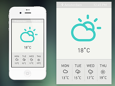 Weather App app clean design flat forecast interface ios iphone meteo minimal minimal concept turquoise ui user weather weather app weather widget
