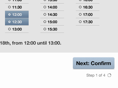 Next: Confirm counter time selector ui ux web