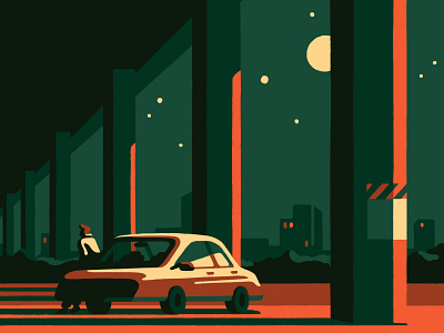 Night-watch (crop) adobe art artist car illustration illustrator moonlight night photoshop retro urban vintage